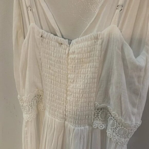 Lulu's Light Breeze White Striped Crochet Lace Tiered Maxi Dress XS - Picture 7 of 11